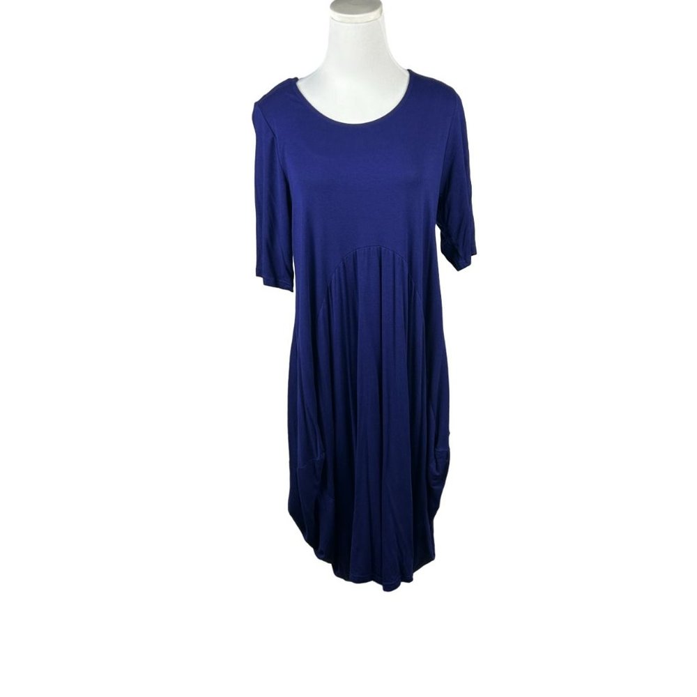 Creation Midi Dress Women Large Purple 3/4 Sleeve Balloon Hem Scoop Neck‎
